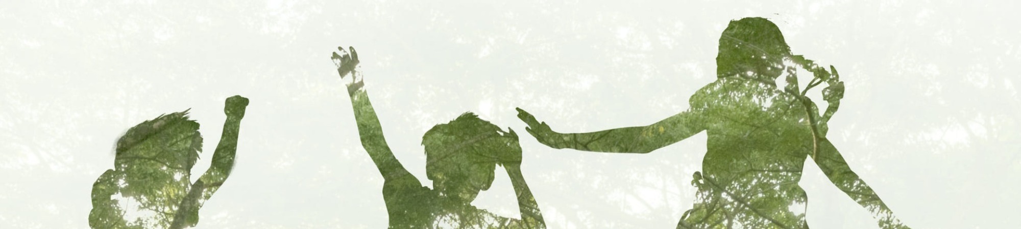 World environment day concept. Double exposure kids jumping and playing on meadow and nature background