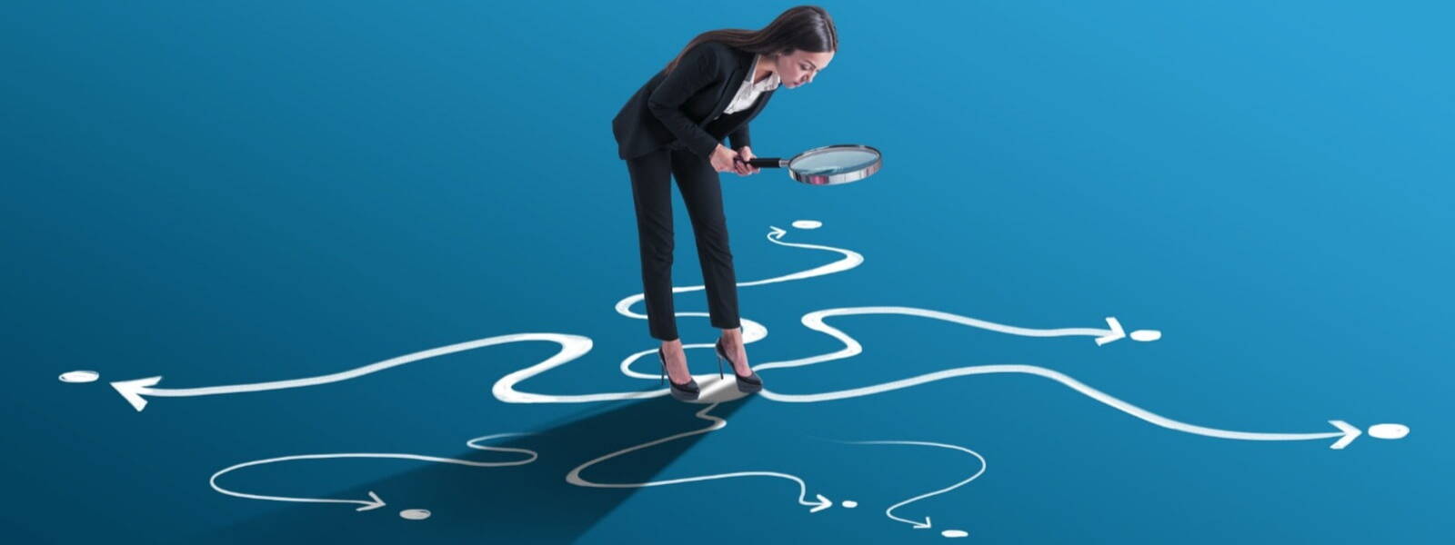 Businesswoman drawing global network of candidate connections